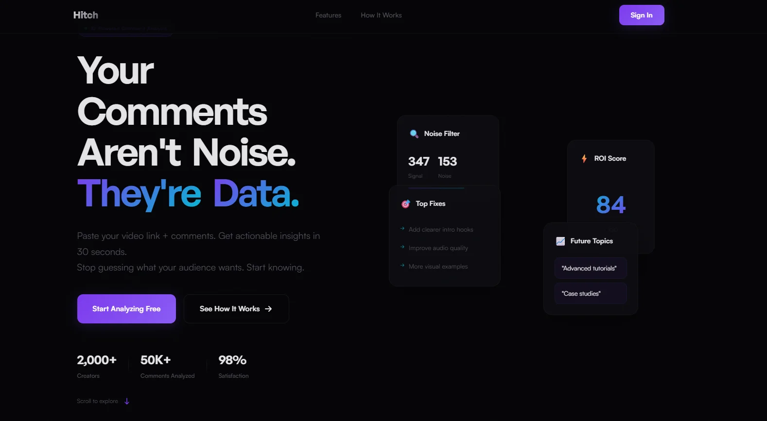 Hitch dashboard showing audience intelligence report