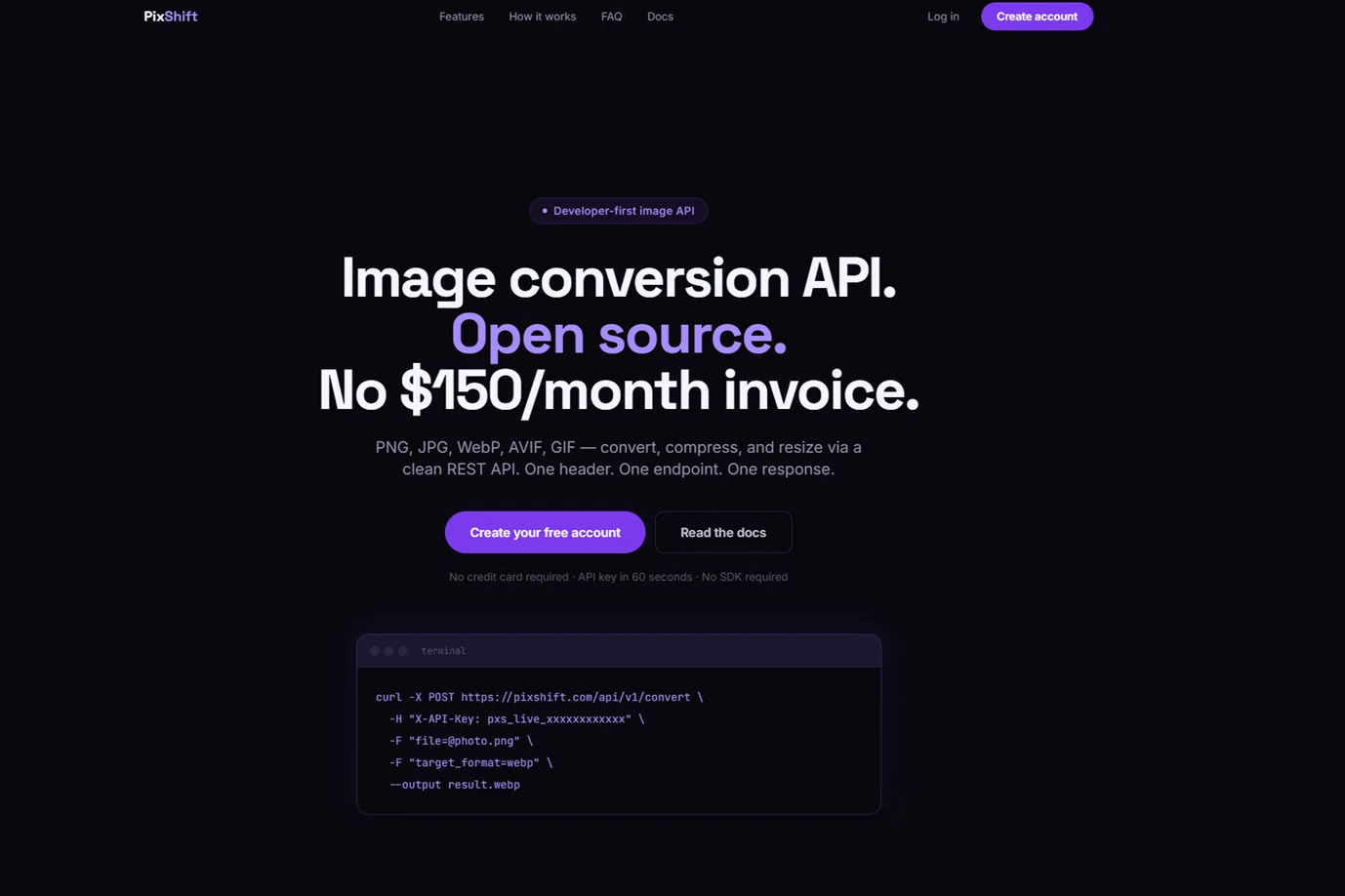 PixShift image conversion SaaS dashboard